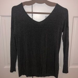 Gray Wide V-Neck Long Sleeve